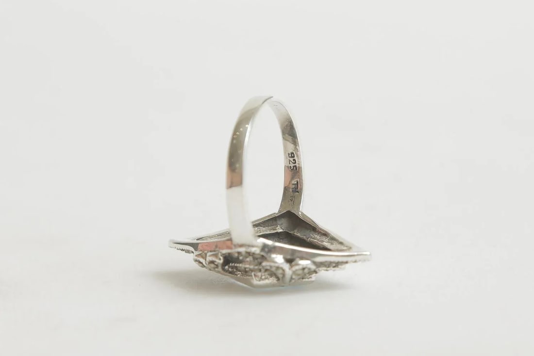 Vintage Art Deco Sterling Silver Blue Topaz and Marquisette Art Deco Ring, Size 8 - 7