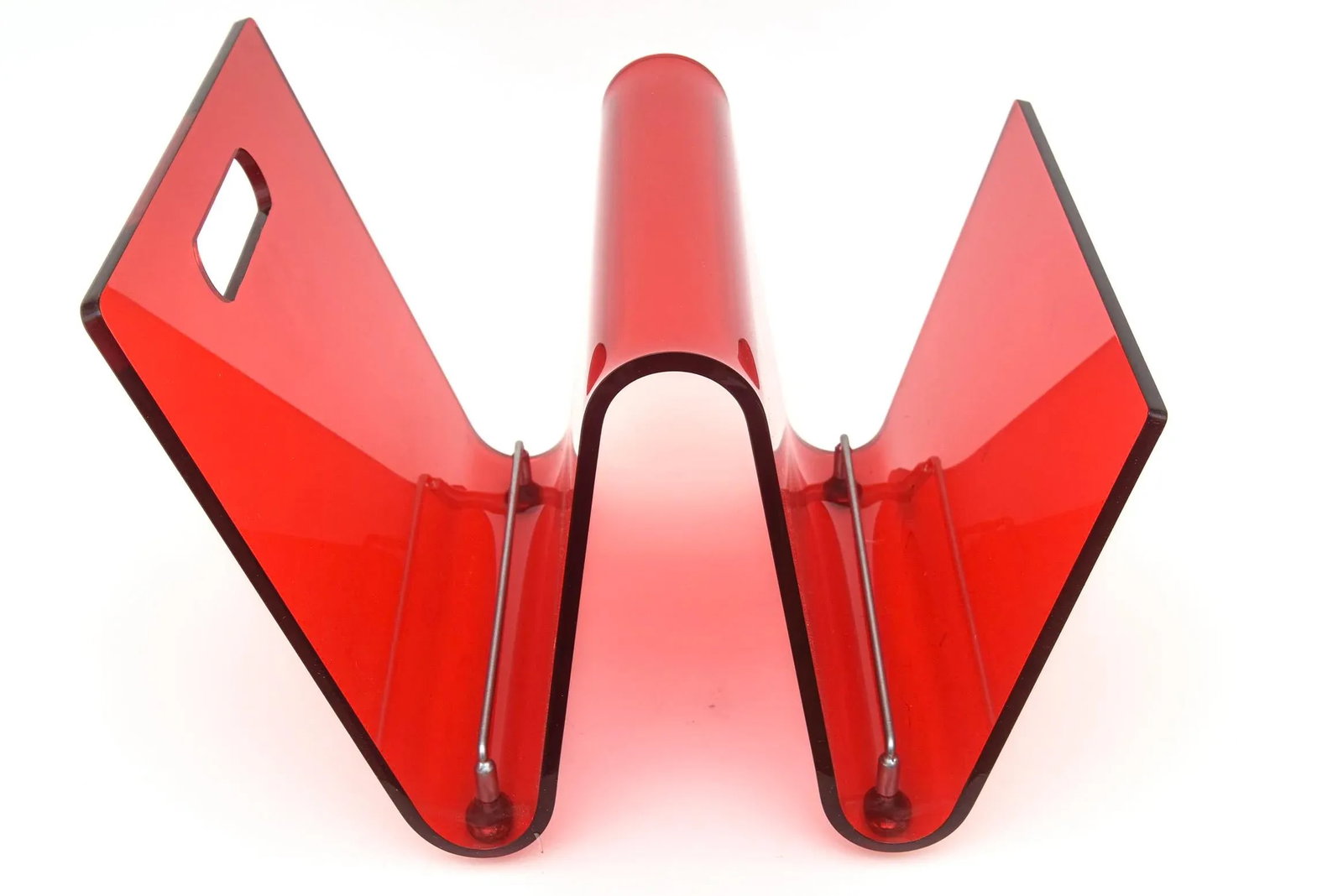 Vintage 1970's Italian Red Lucite and Chrome Two Part Magazine or Book Stand - 2
