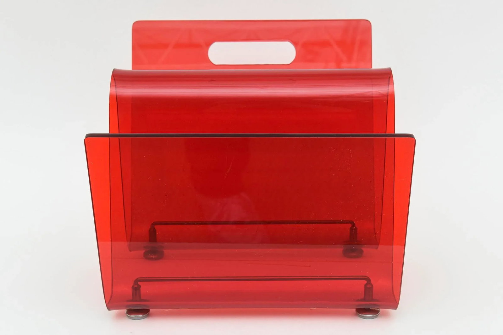 Vintage 1970's Italian Red Lucite and Chrome Two Part Magazine or Book Stand - 3
