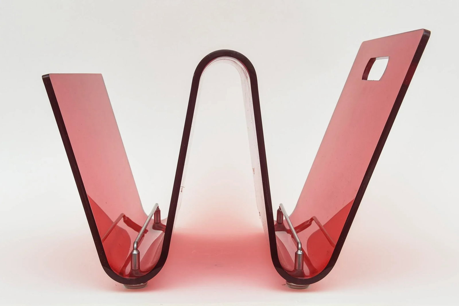 Vintage 1970's Italian Red Lucite and Chrome Two Part Magazine or Book Stand - 5