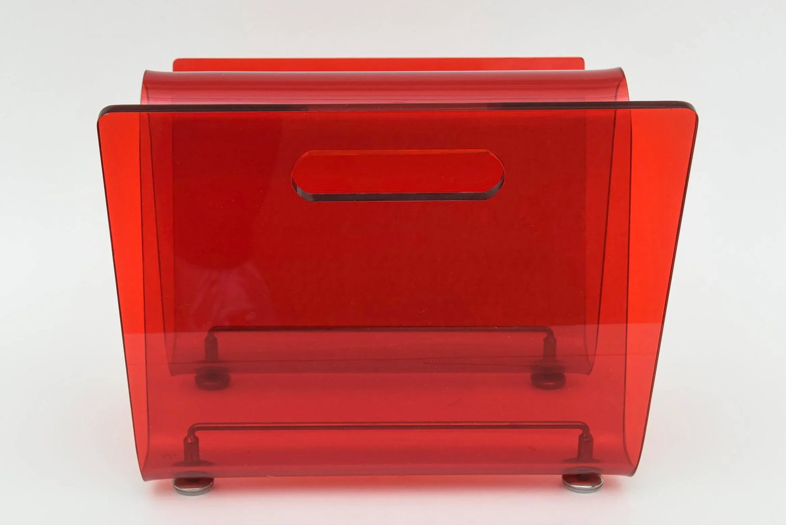 Vintage 1970's Italian Red Lucite and Chrome Two Part Magazine or Book Stand - 8