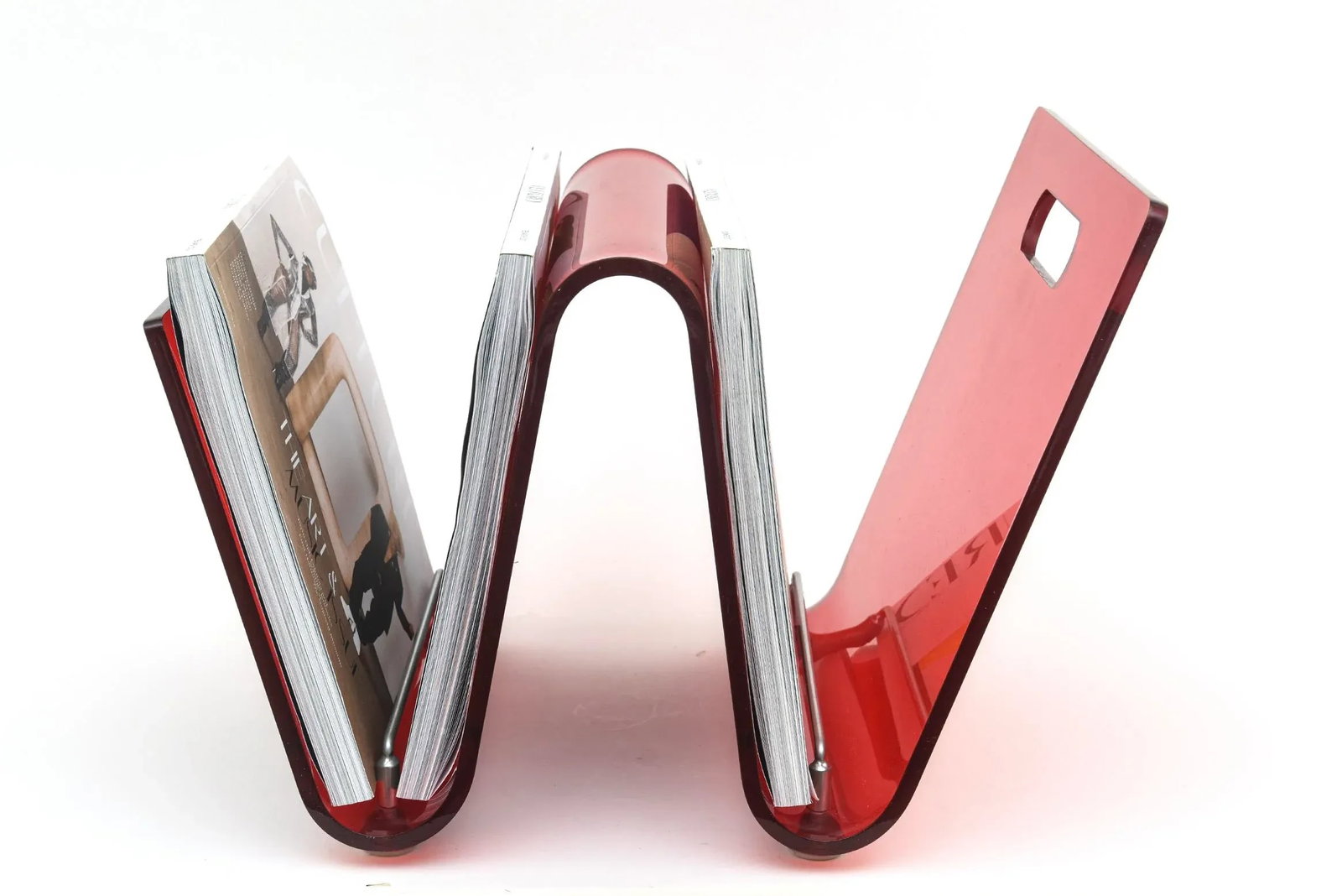 Vintage 1970's Italian Red Lucite and Chrome Two Part Magazine or Book Stand - 9