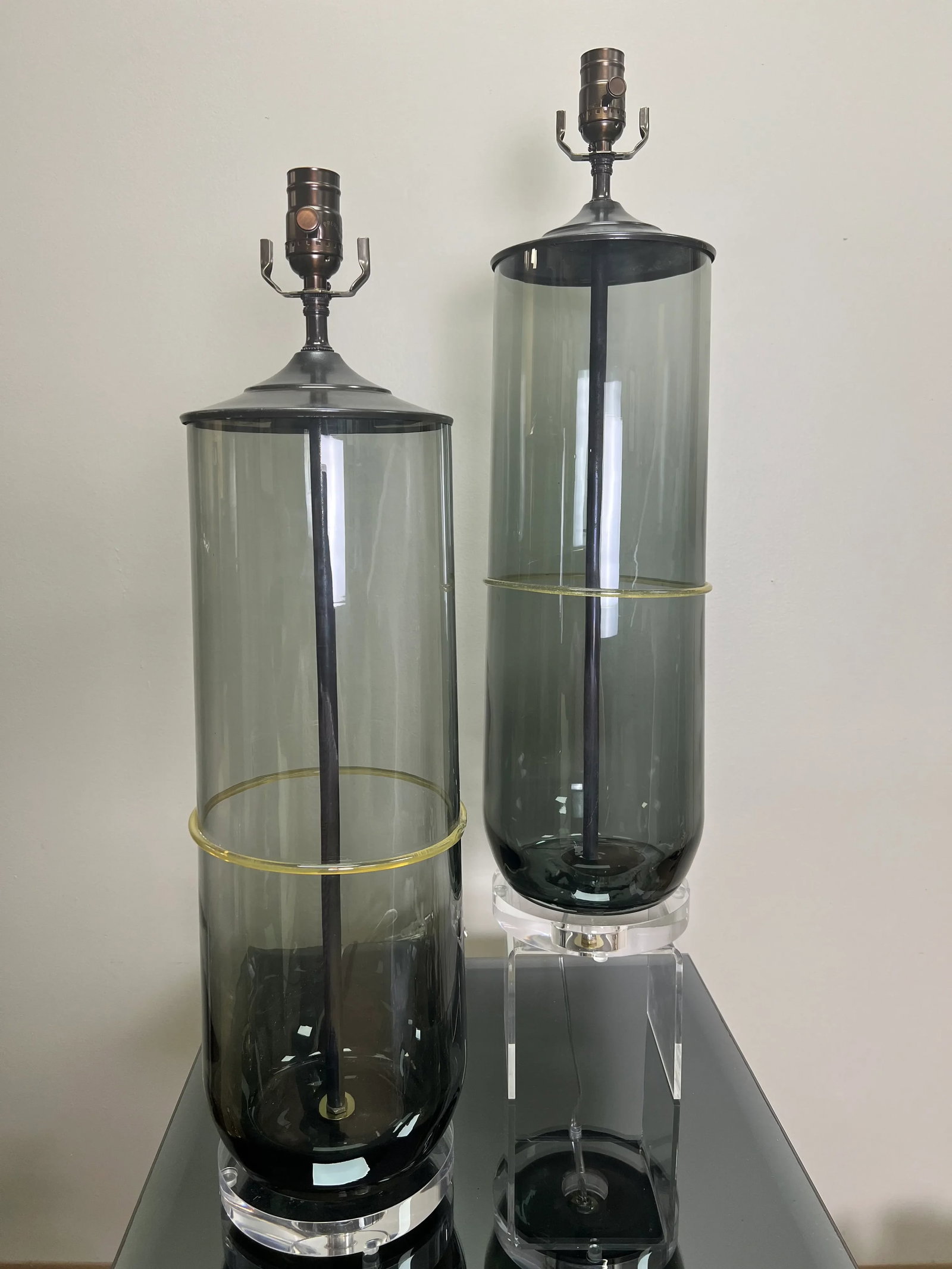 Pair of Large Contemporary Smoke Art Glass Lamps - 6