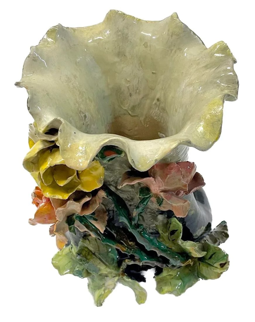 French Majolica Barbotine Floral Vase - 2