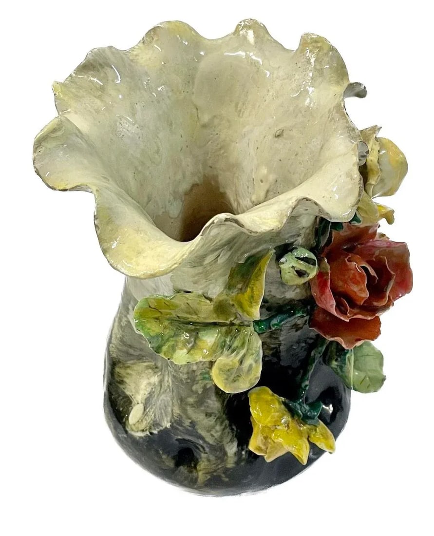 French Majolica Barbotine Floral Vase - 3