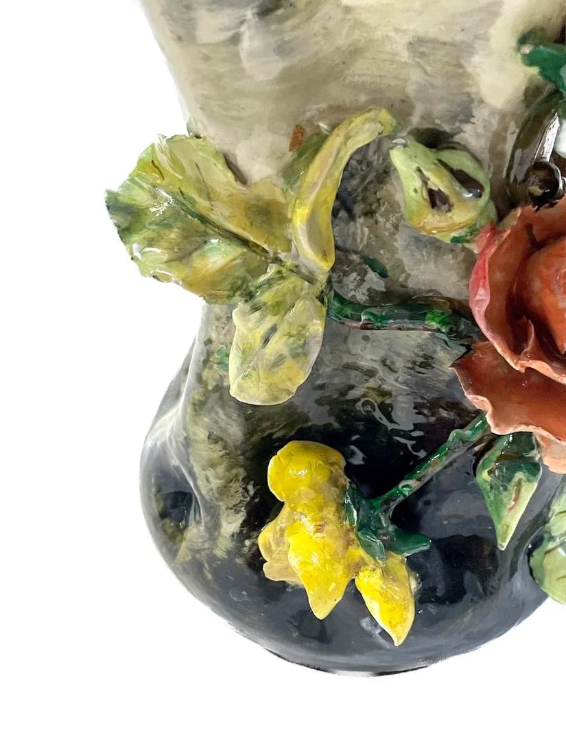 French Majolica Barbotine Floral Vase - 4