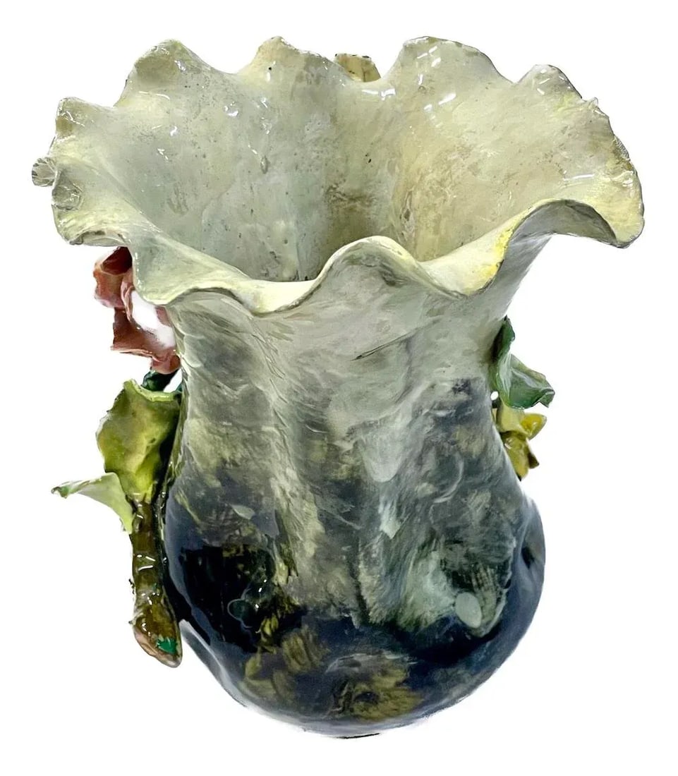 French Majolica Barbotine Floral Vase - 5