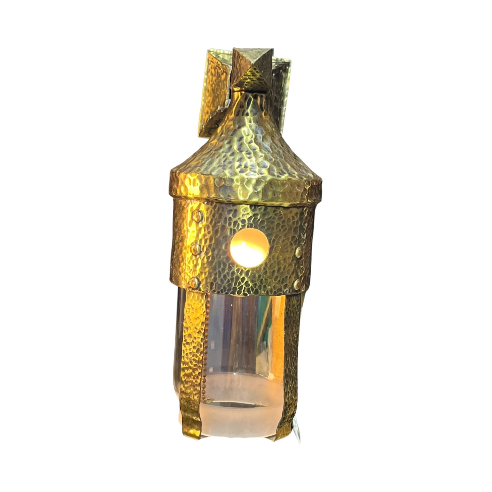1900s Hammered Brass Arts and Crafts Sconce With Clear Glass Shade #2352 - 4
