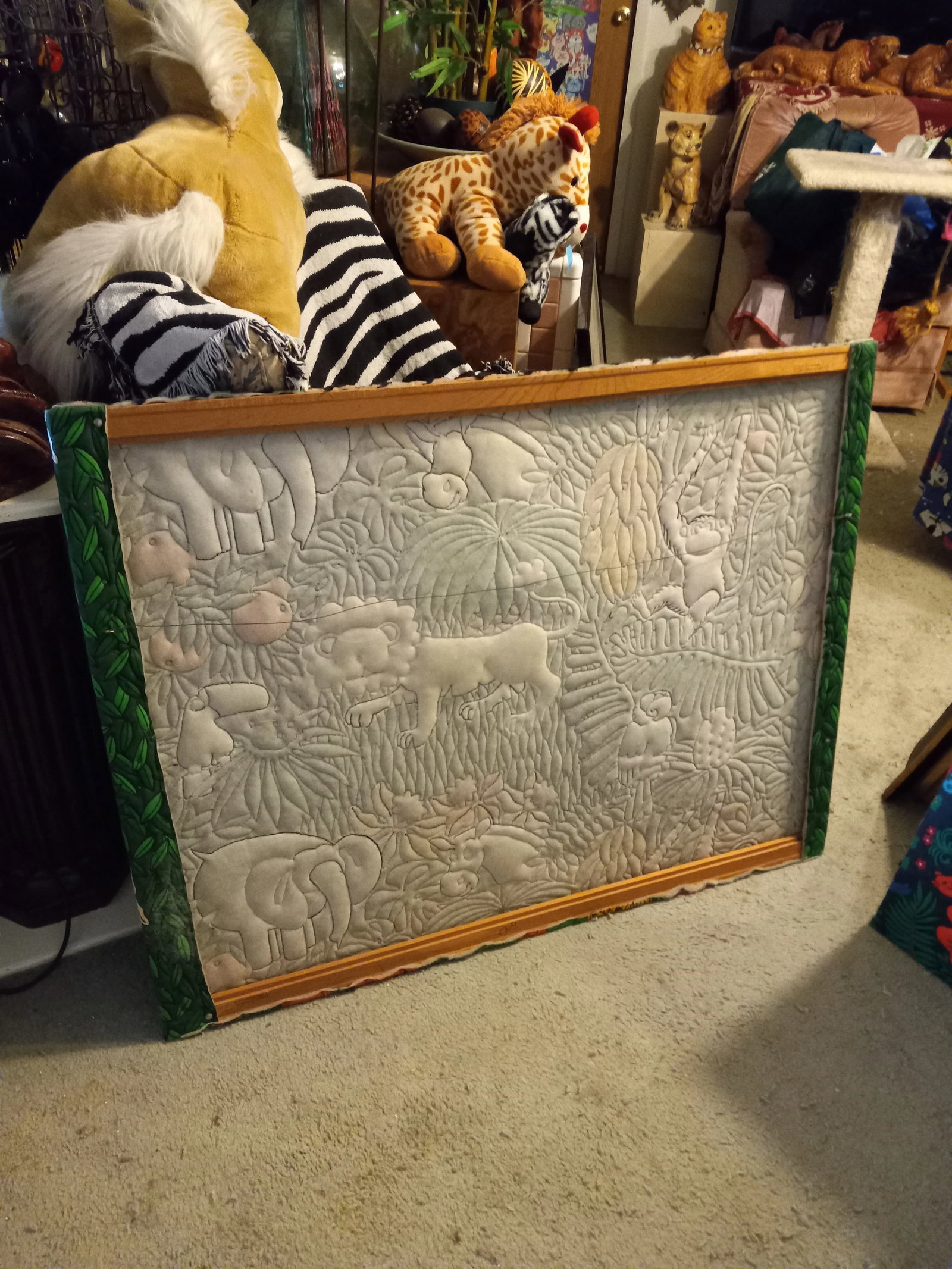 1990s Raised Embossed African Animals Noah's Ark Framed Tapestry - 5