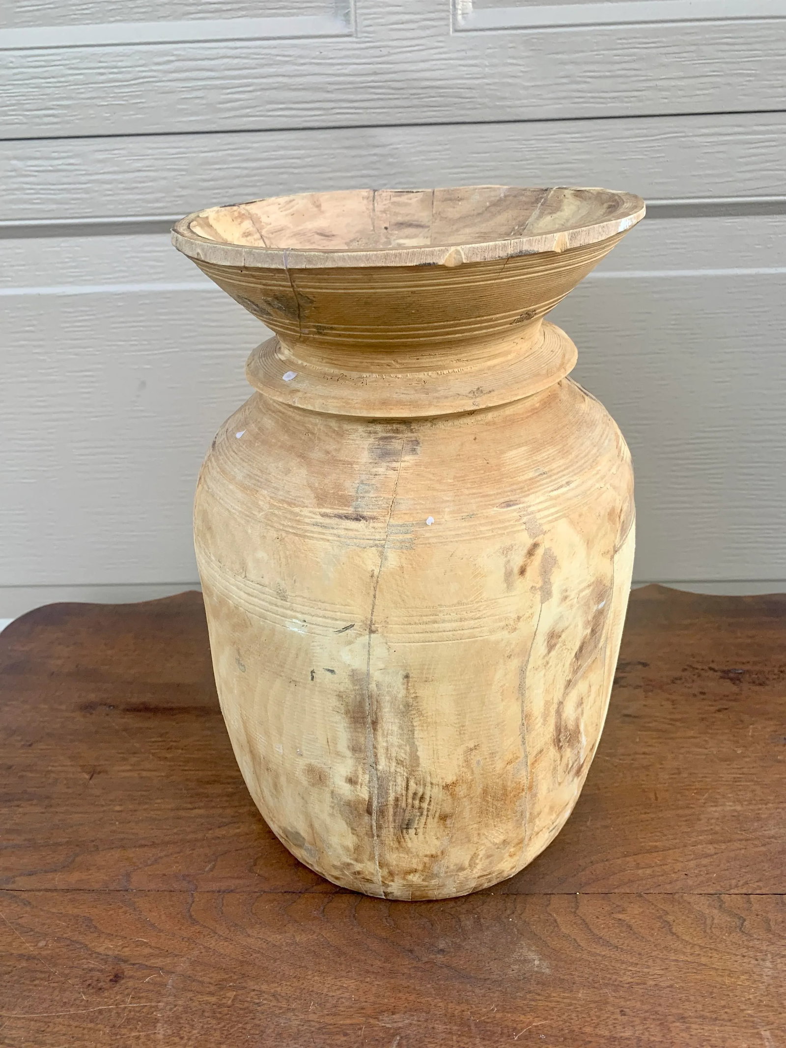 Set of 3 Antique Hand-Turned Bleached Wood Vessels - 6