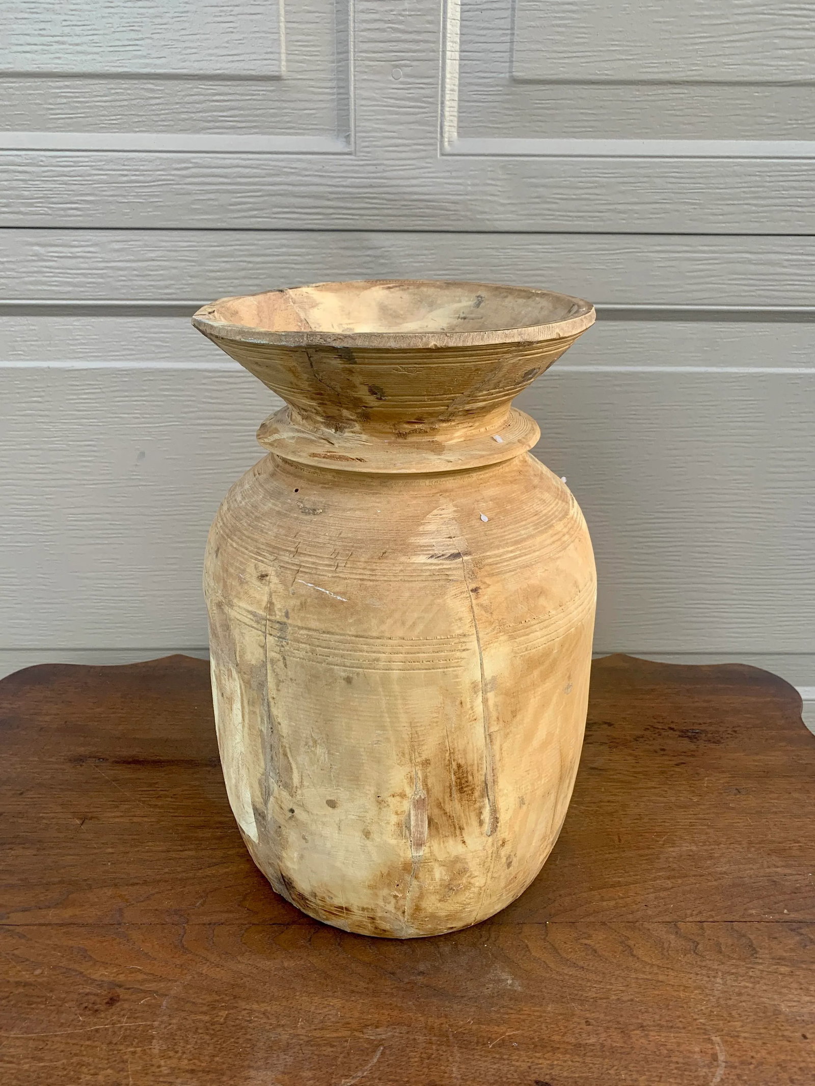 Set of 3 Antique Hand-Turned Bleached Wood Vessels - 7