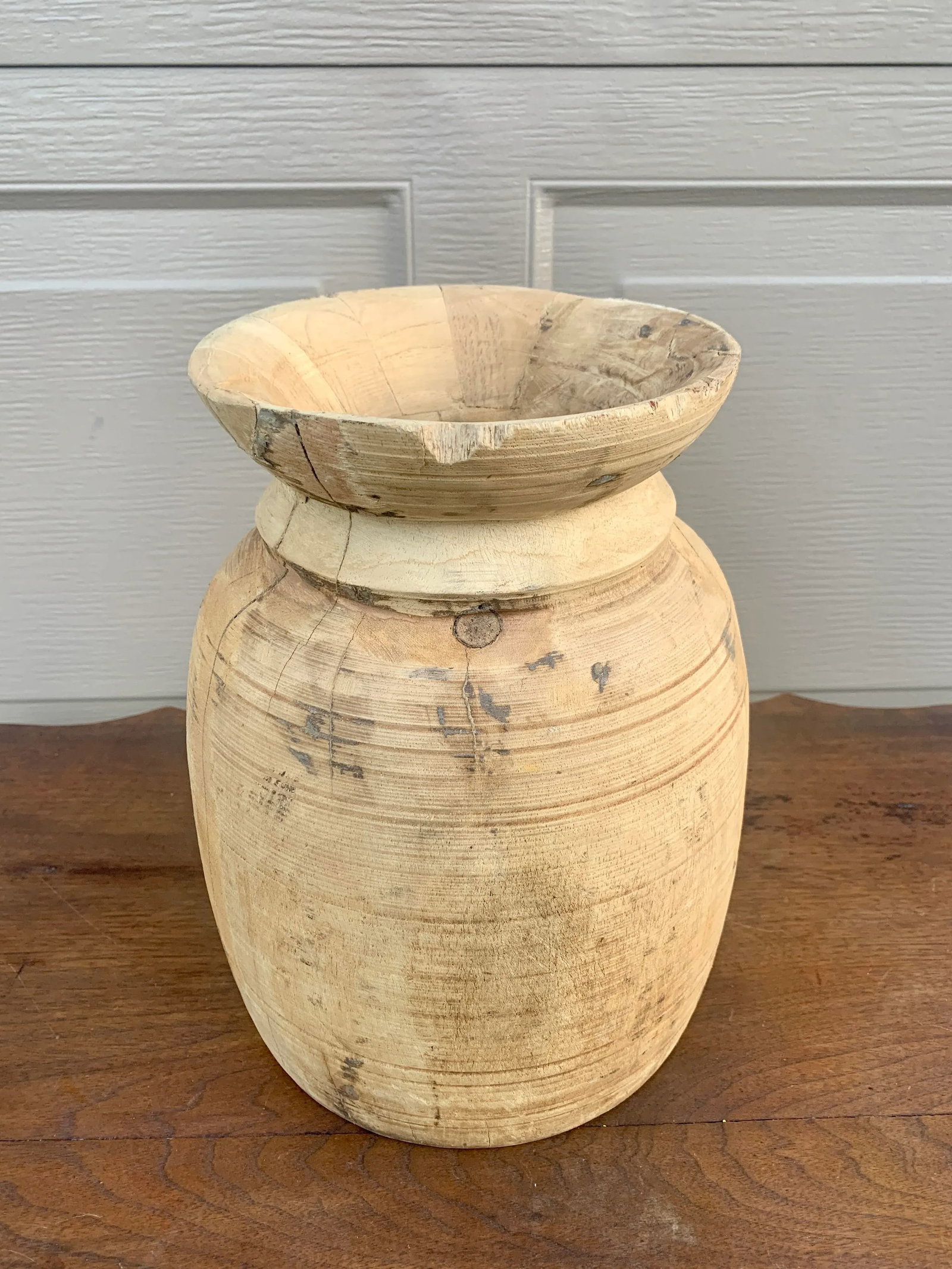 Set of 3 Antique Hand-Turned Bleached Wood Vessels - 8