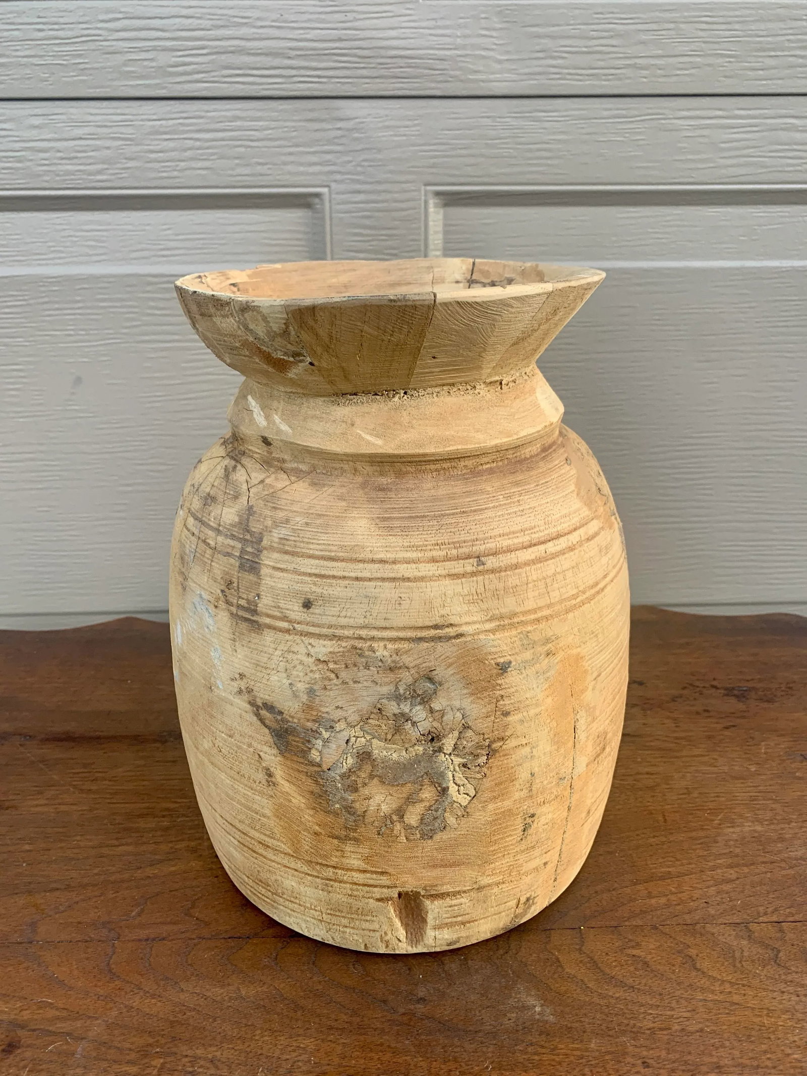 Set of 3 Antique Hand-Turned Bleached Wood Vessels - 9