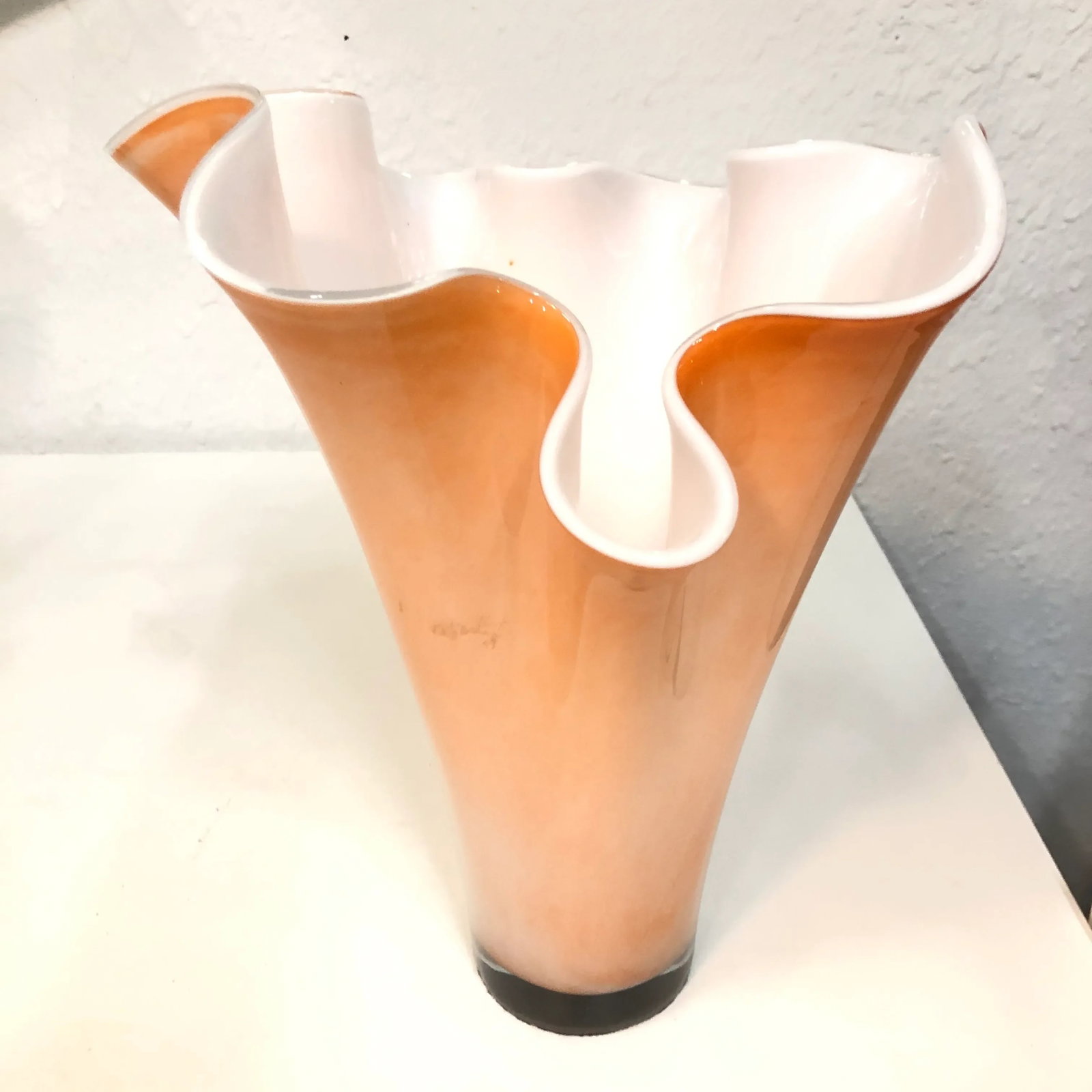 Large Orange Handkerchief Vase | White Cased Glass Murano - 2