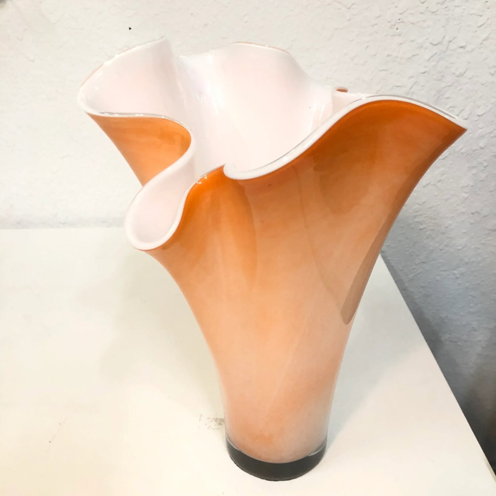 Large Orange Handkerchief Vase | White Cased Glass Murano - 3