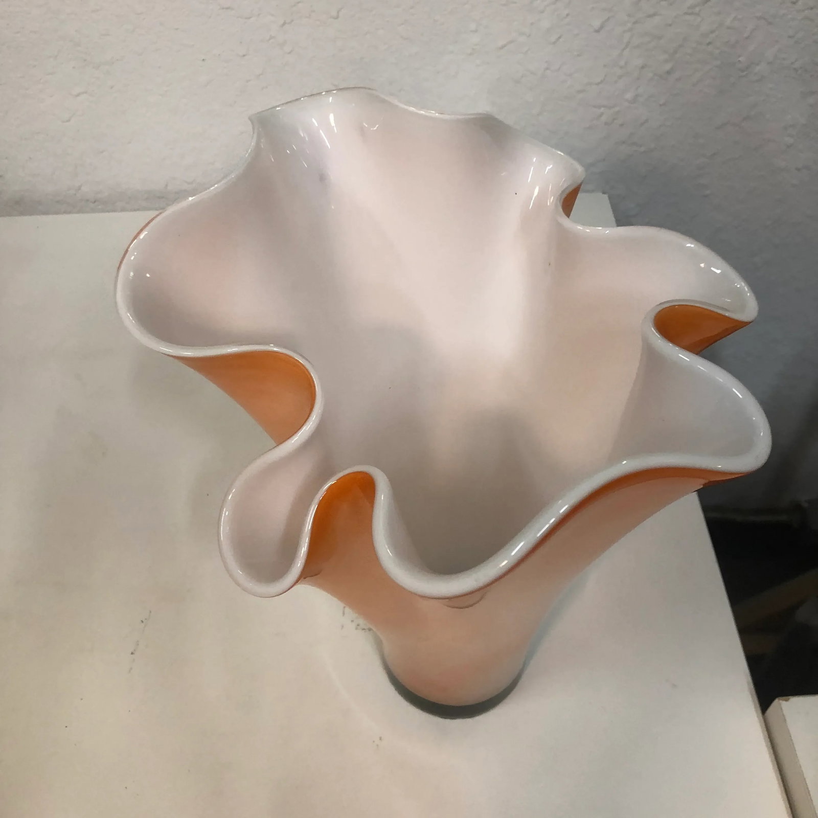 Large Orange Handkerchief Vase | White Cased Glass Murano - 4