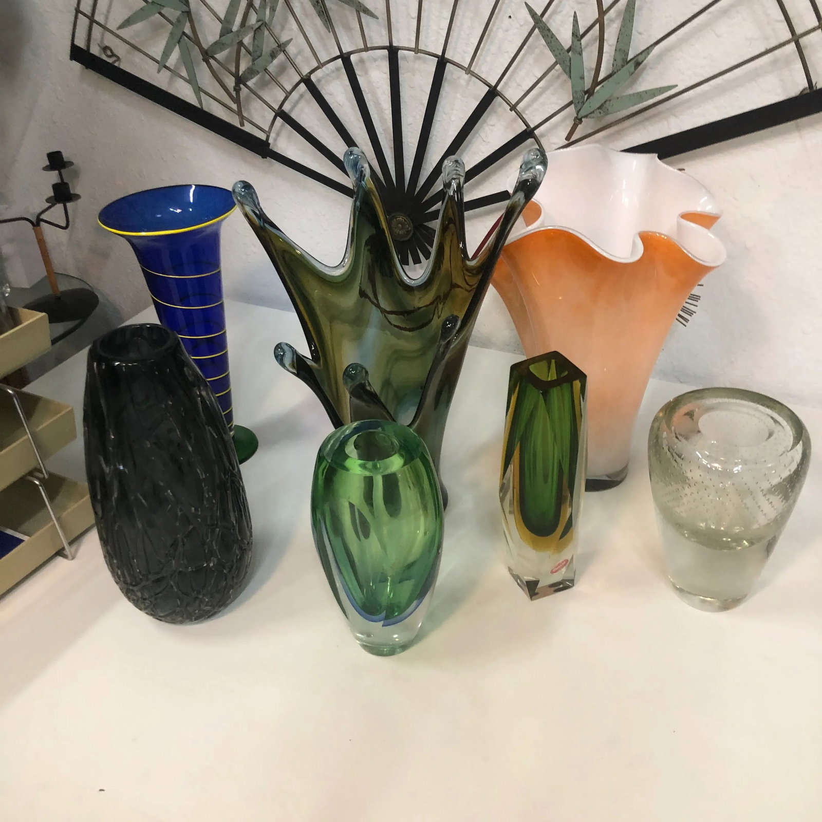 Large Orange Handkerchief Vase | White Cased Glass Murano - 6
