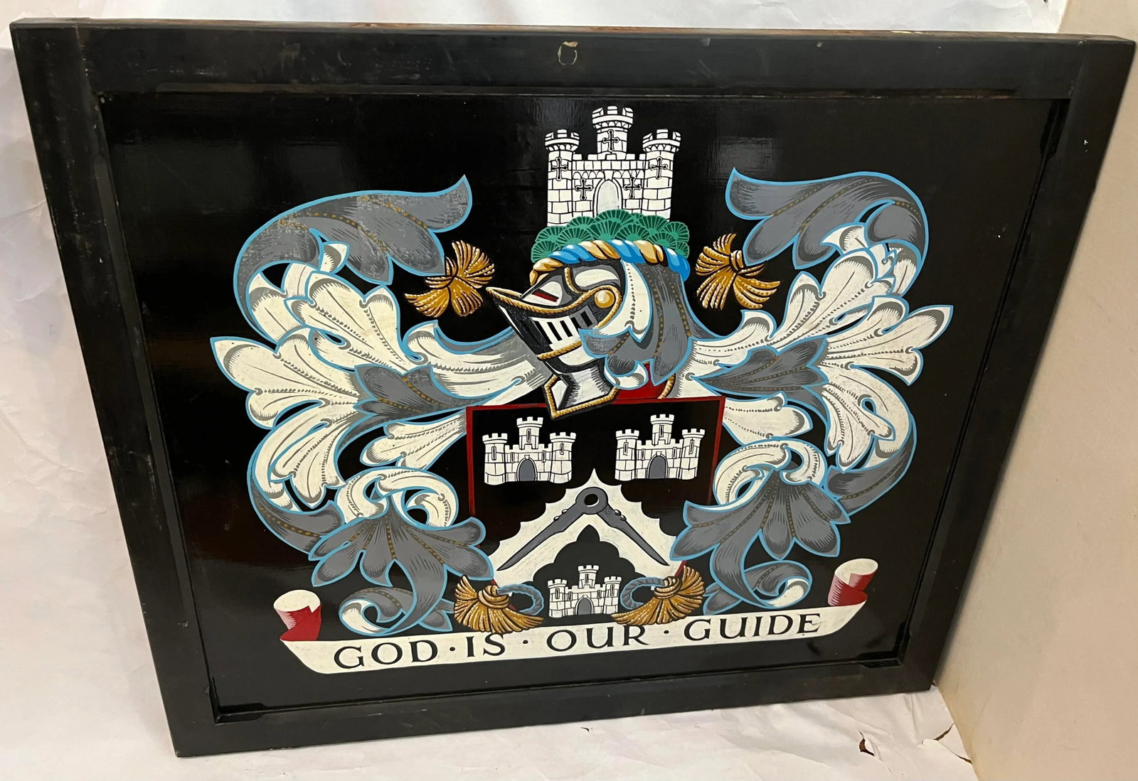 Vintage Double Sided Masonic English Pub Sign on Wood God Is Our Guide Medieval Motif - 2