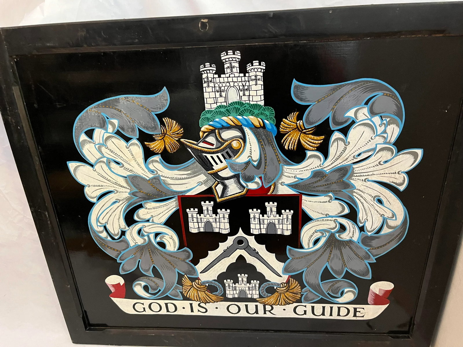 Vintage Double Sided Masonic English Pub Sign on Wood God Is Our Guide Medieval Motif - 3