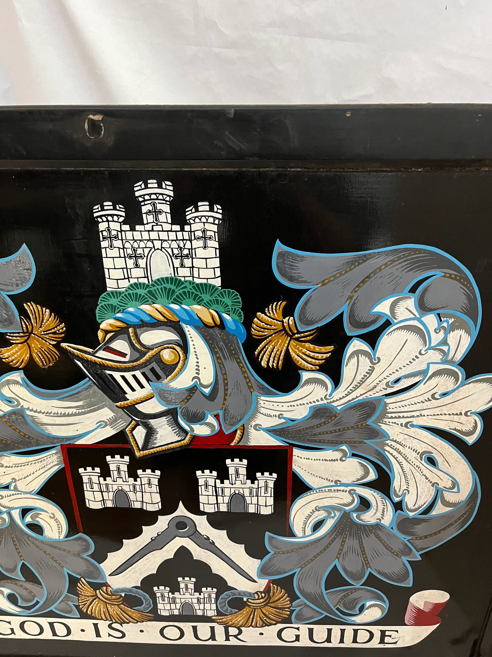 Vintage Double Sided Masonic English Pub Sign on Wood God Is Our Guide Medieval Motif - 5