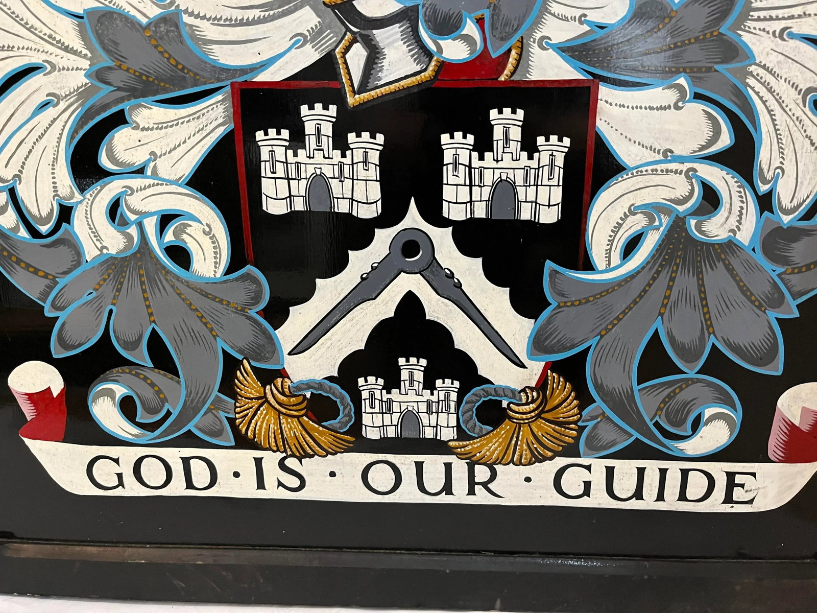 Vintage Double Sided Masonic English Pub Sign on Wood God Is Our Guide Medieval Motif - 7