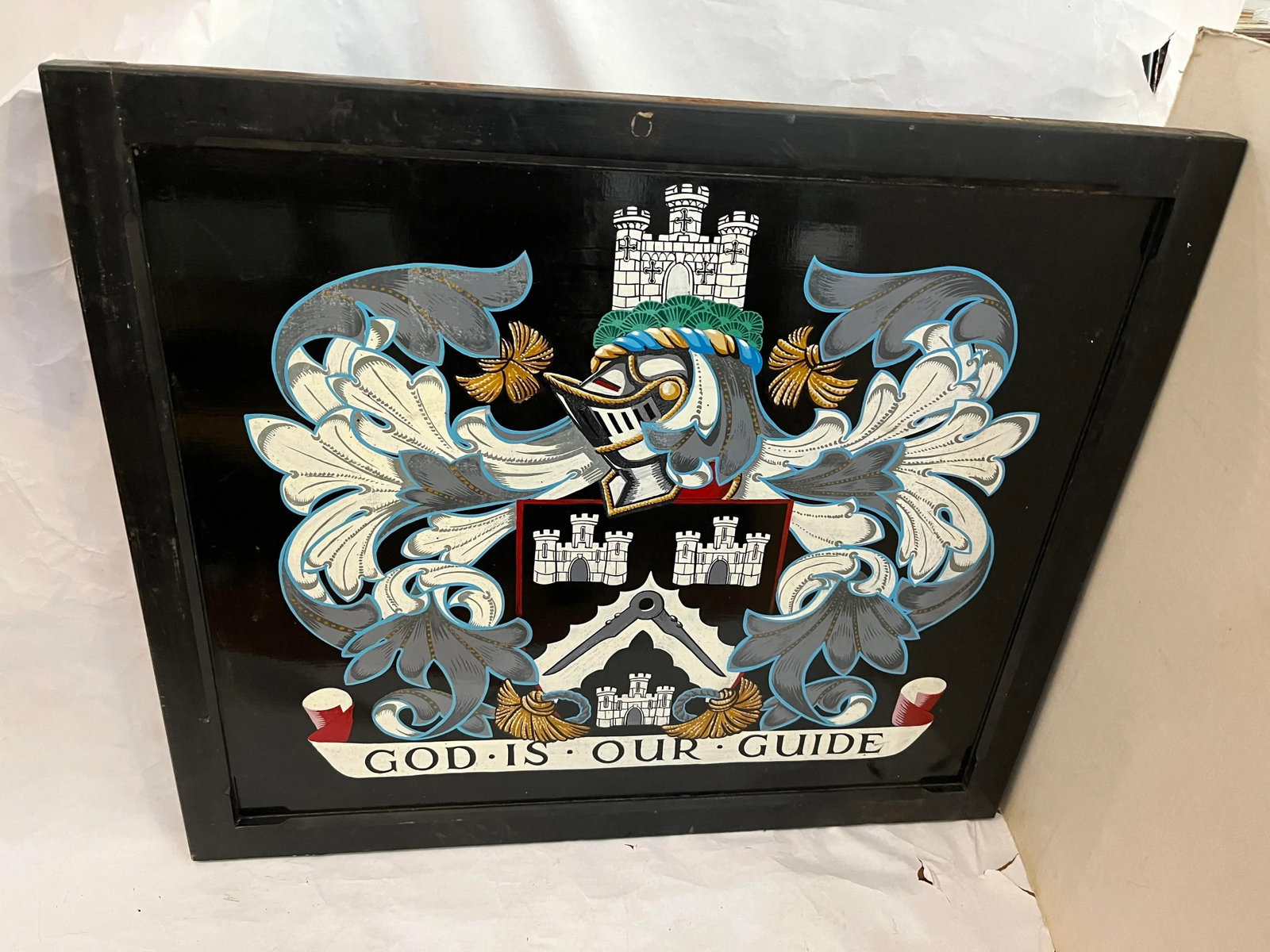 Vintage Double Sided Masonic English Pub Sign on Wood God Is Our Guide Medieval Motif - 9