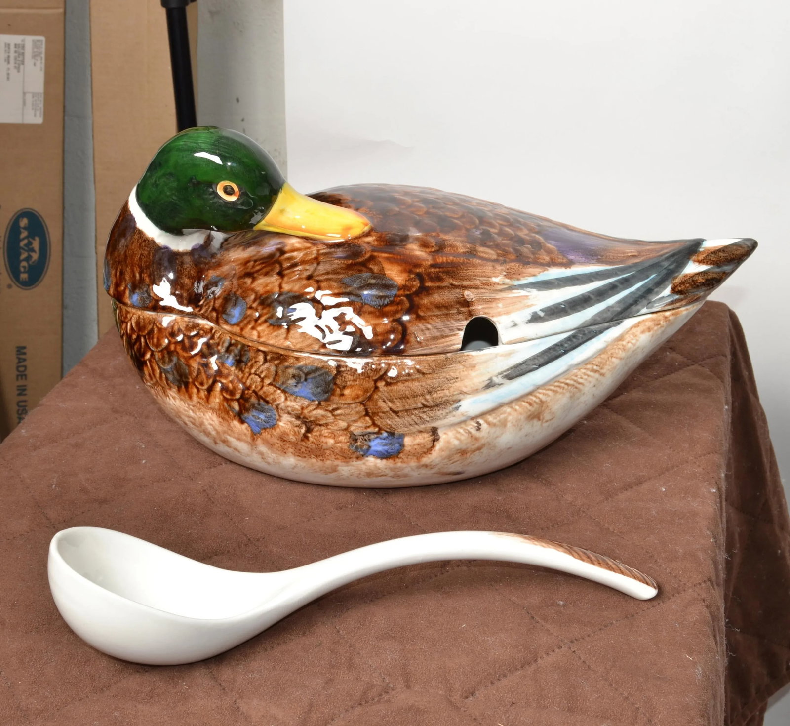 1970s Mallard Duck Raymor Majolica Ceramic Style Soup Tureen Ladle Mancer Italy - 12