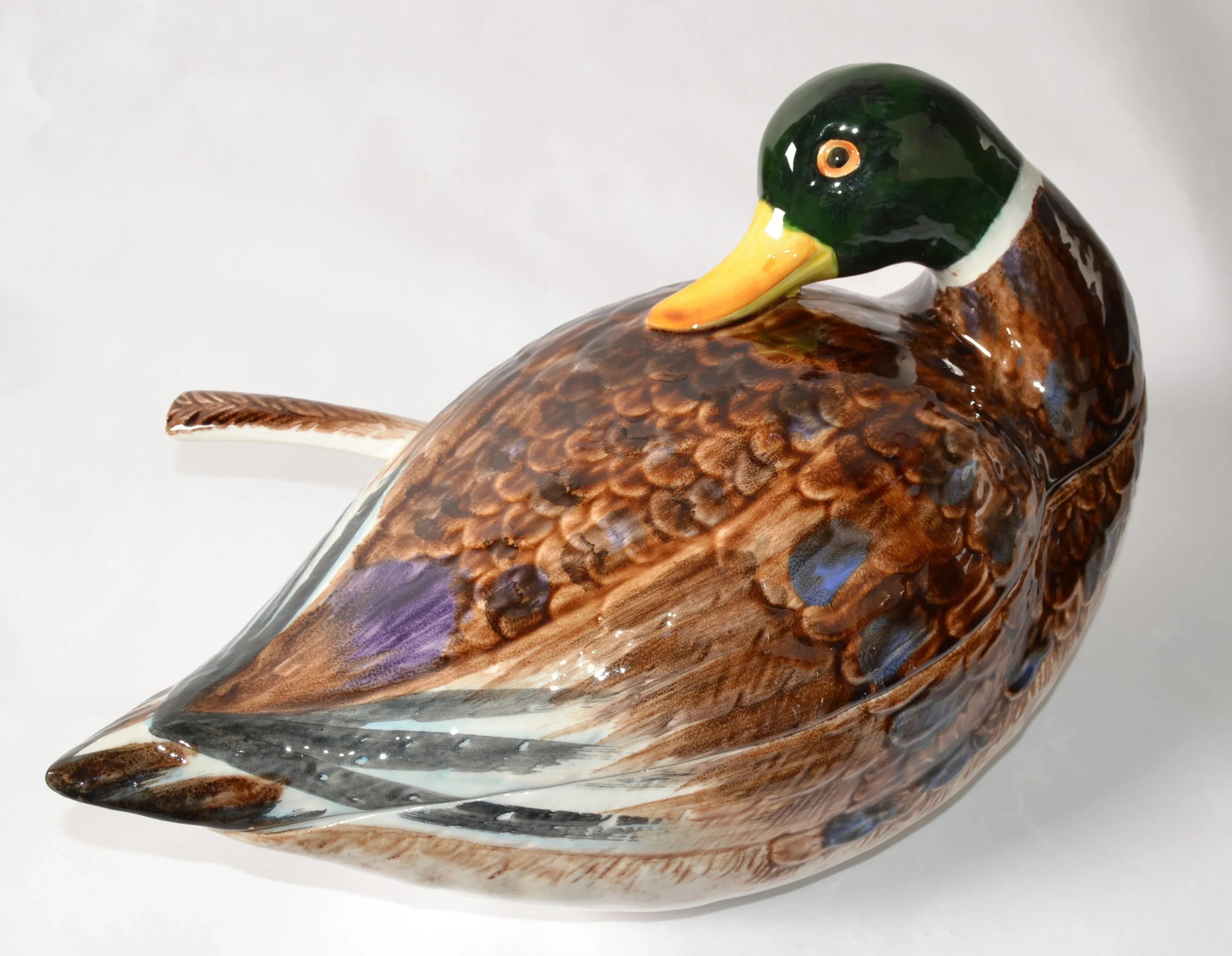 1970s Mallard Duck Raymor Majolica Ceramic Style Soup Tureen Ladle Mancer Italy - 4