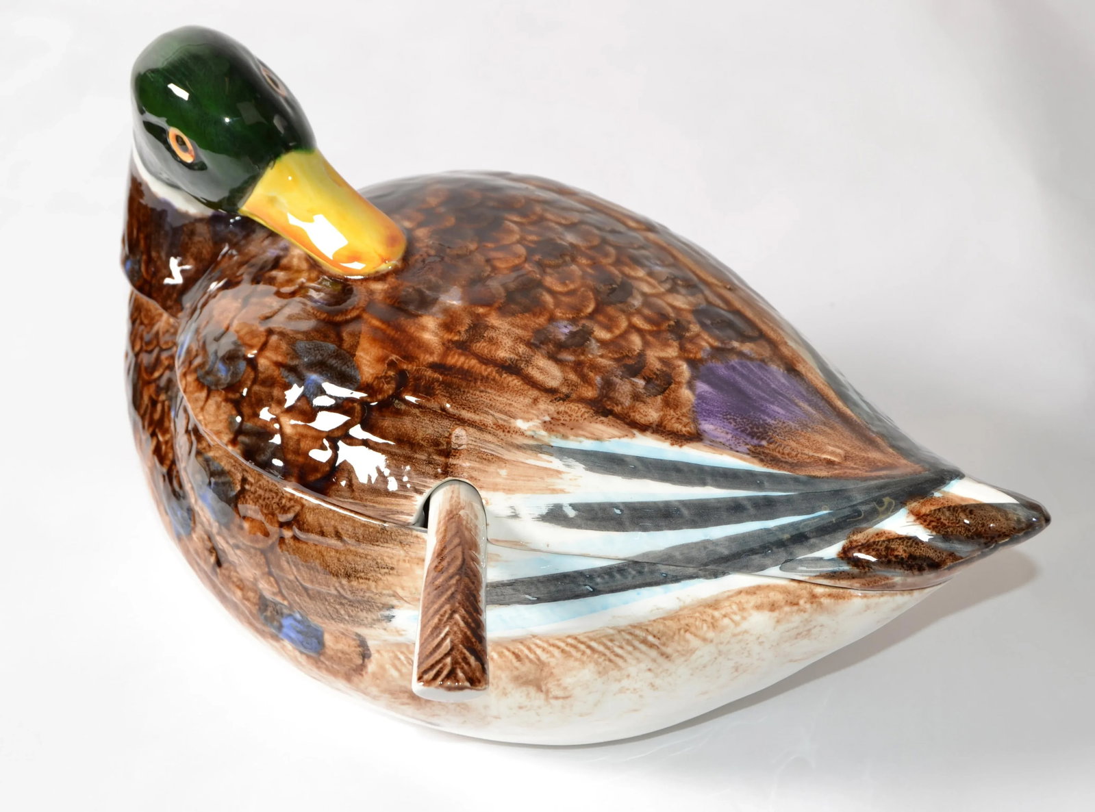 1970s Mallard Duck Raymor Majolica Ceramic Style Soup Tureen Ladle Mancer Italy - 6