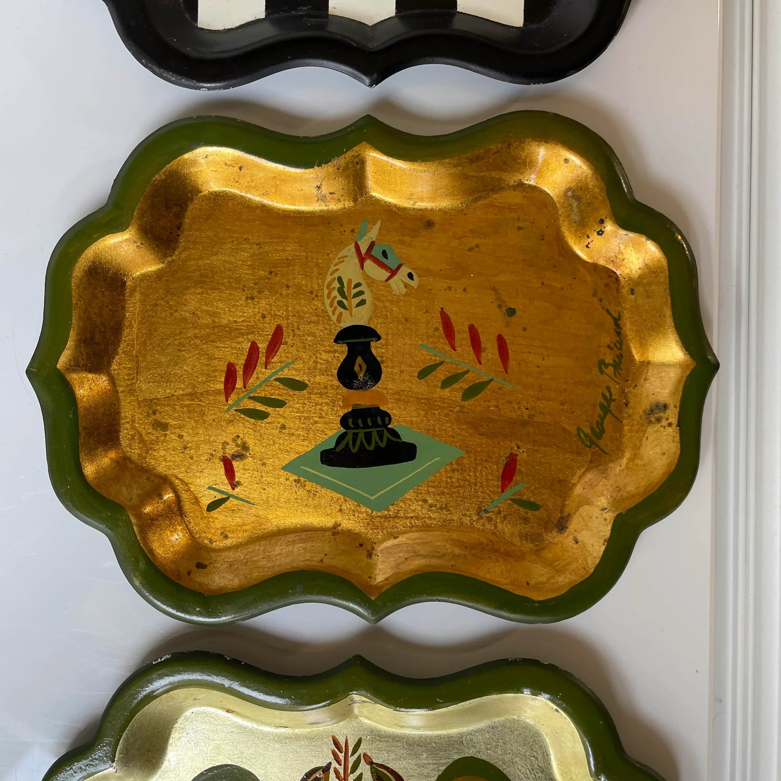 Set of 6 Georges Briard Small Trays - Hand Painted and Gilt Highlights - 5