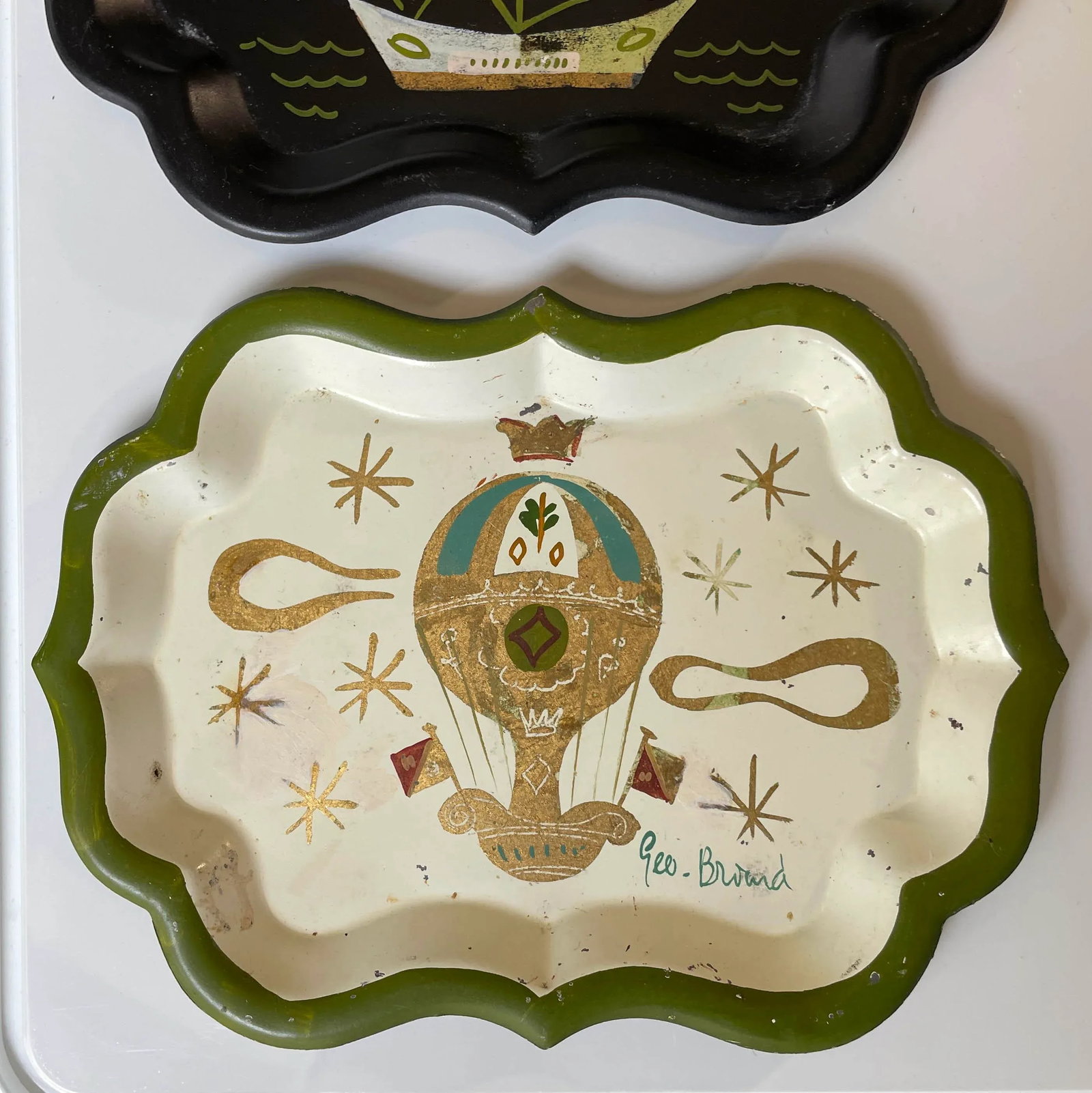 Set of 6 Georges Briard Small Trays - Hand Painted and Gilt Highlights - 6