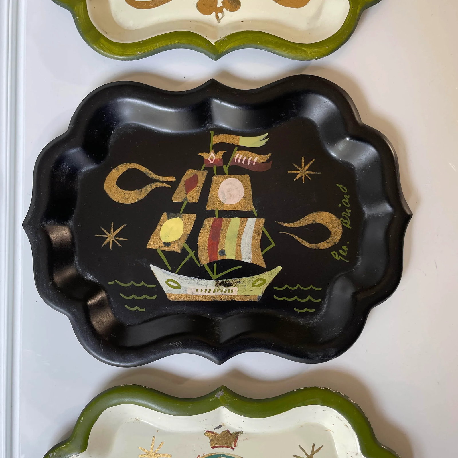 Set of 6 Georges Briard Small Trays - Hand Painted and Gilt Highlights - 7