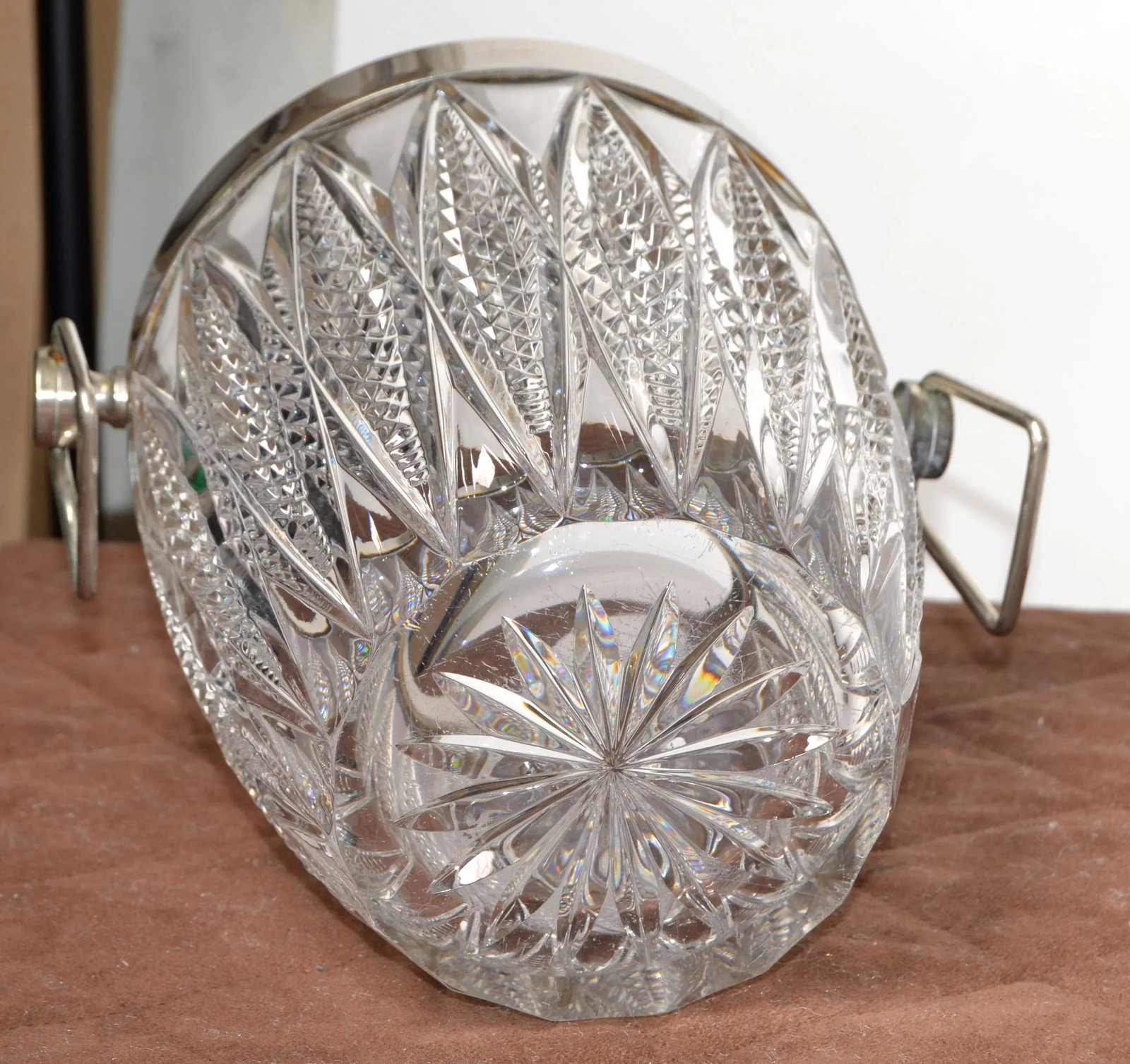 Art Deco French 1940 Silver Plate Heavy Cut Crystal Champagne Wine Cooler Bucket - 10