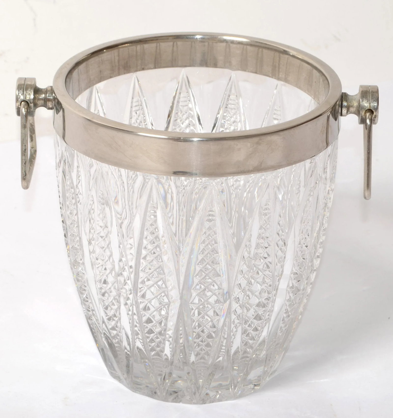 Art Deco French 1940 Silver Plate Heavy Cut Crystal Champagne Wine Cooler Bucket - 13