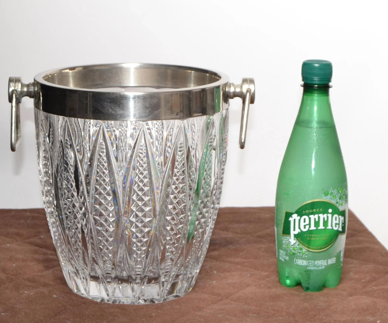 Art Deco French 1940 Silver Plate Heavy Cut Crystal Champagne Wine Cooler Bucket - 2