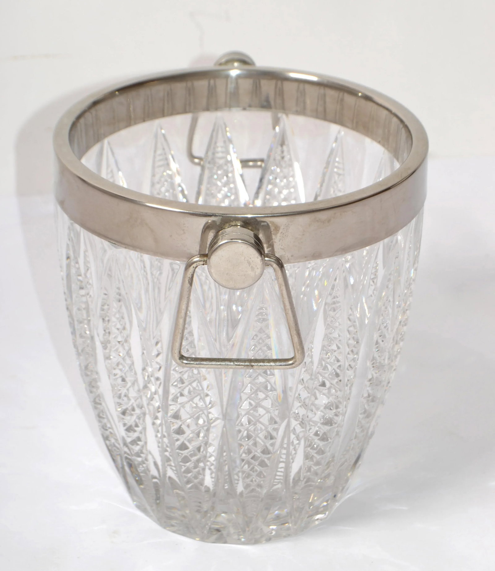 Art Deco French 1940 Silver Plate Heavy Cut Crystal Champagne Wine Cooler Bucket - 3