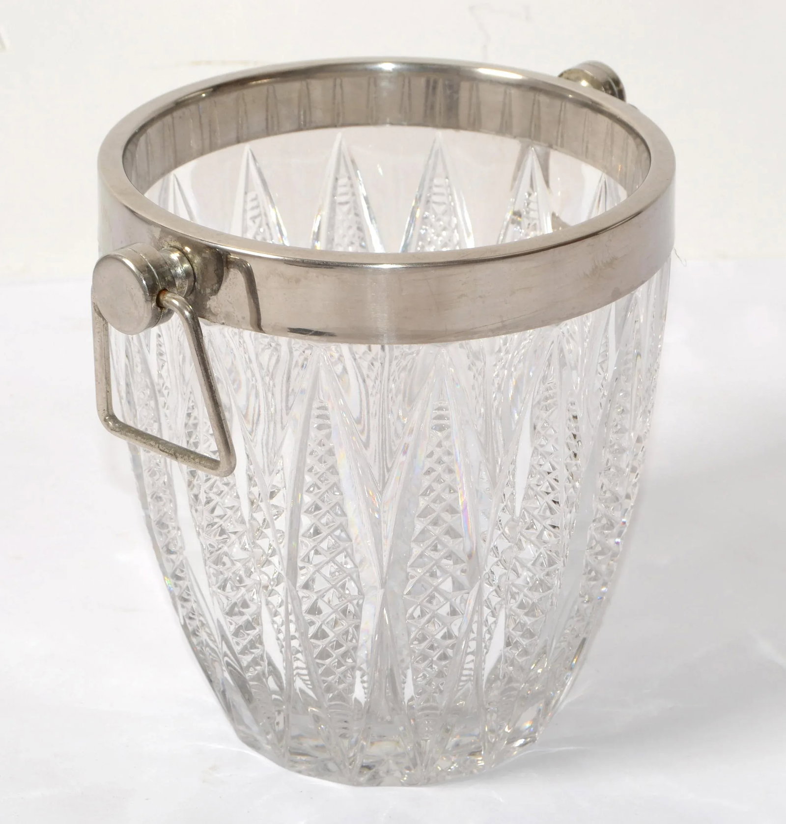 Art Deco French 1940 Silver Plate Heavy Cut Crystal Champagne Wine Cooler Bucket - 4