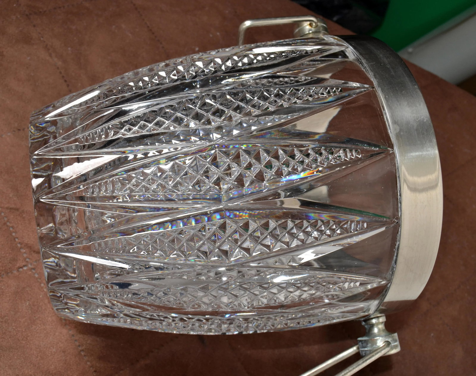 Art Deco French 1940 Silver Plate Heavy Cut Crystal Champagne Wine Cooler Bucket - 5