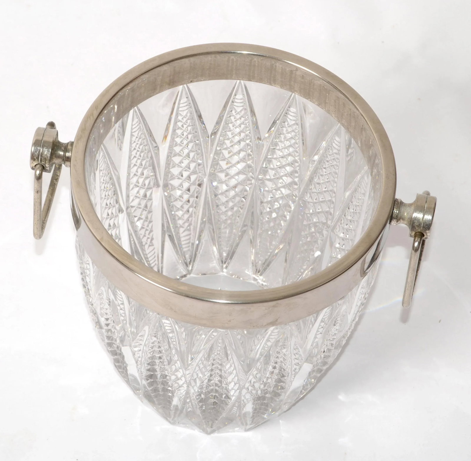 Art Deco French 1940 Silver Plate Heavy Cut Crystal Champagne Wine Cooler Bucket - 6