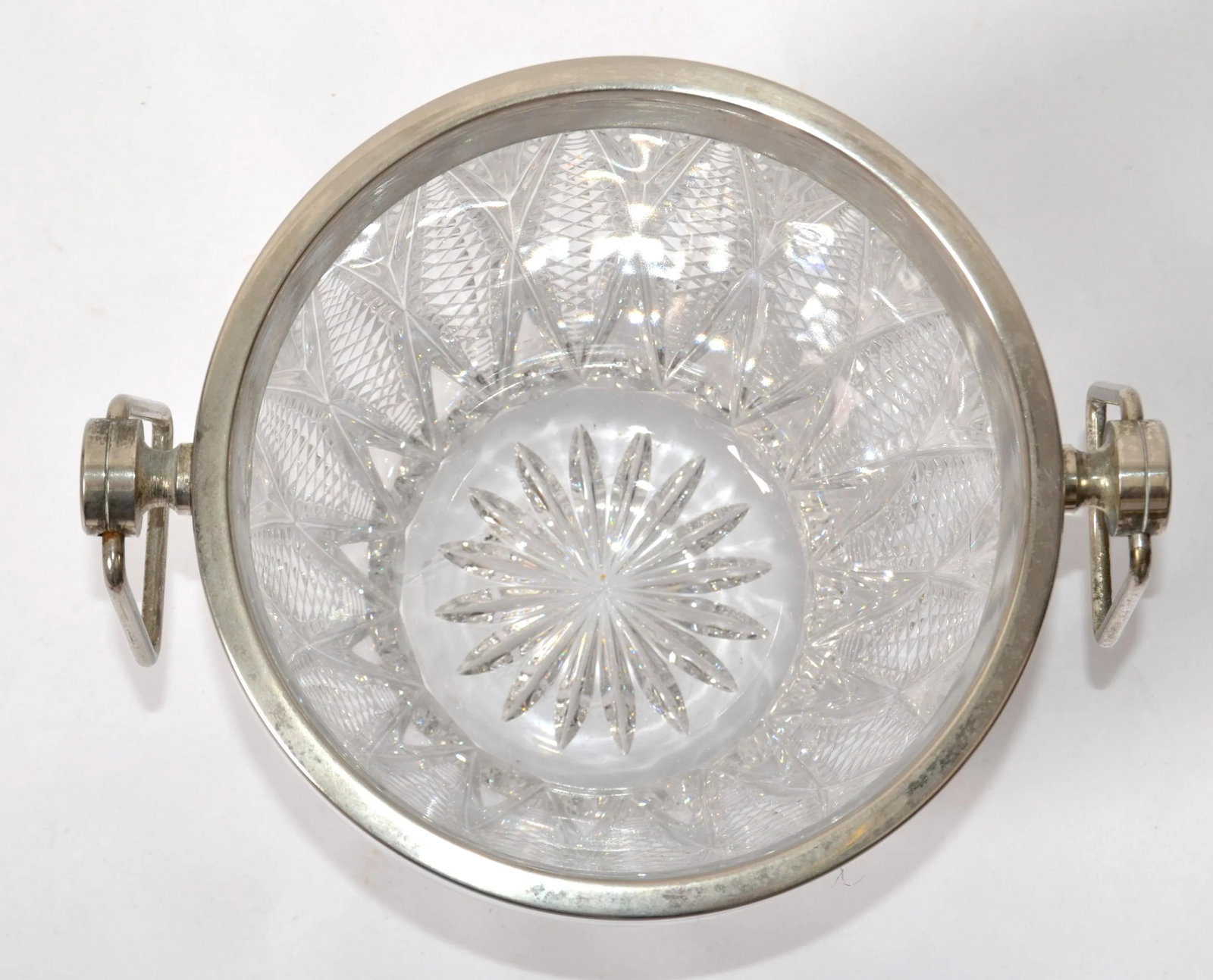 Art Deco French 1940 Silver Plate Heavy Cut Crystal Champagne Wine Cooler Bucket - 8