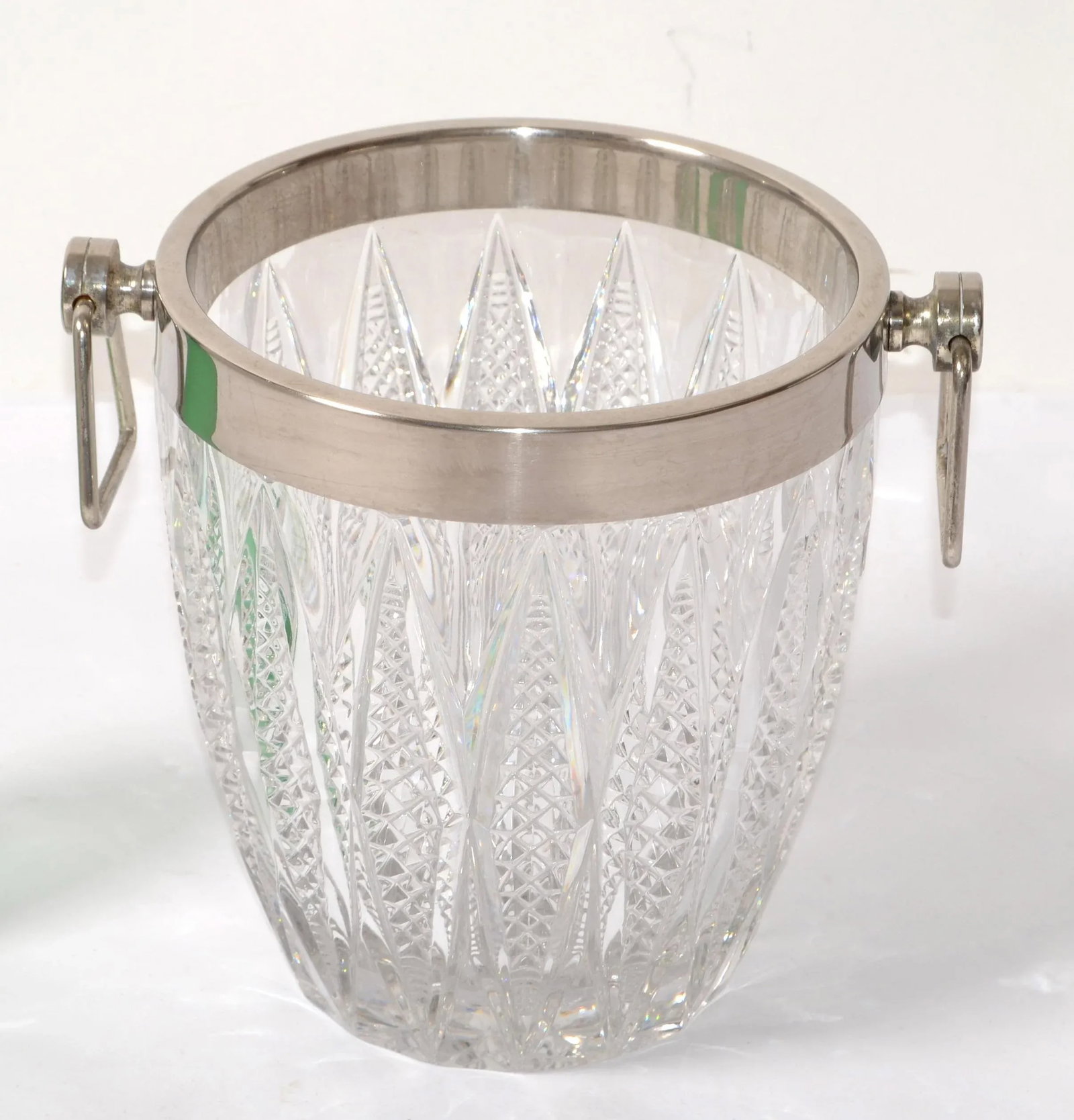 Art Deco French 1940 Silver Plate Heavy Cut Crystal Champagne Wine Cooler Bucket - 9