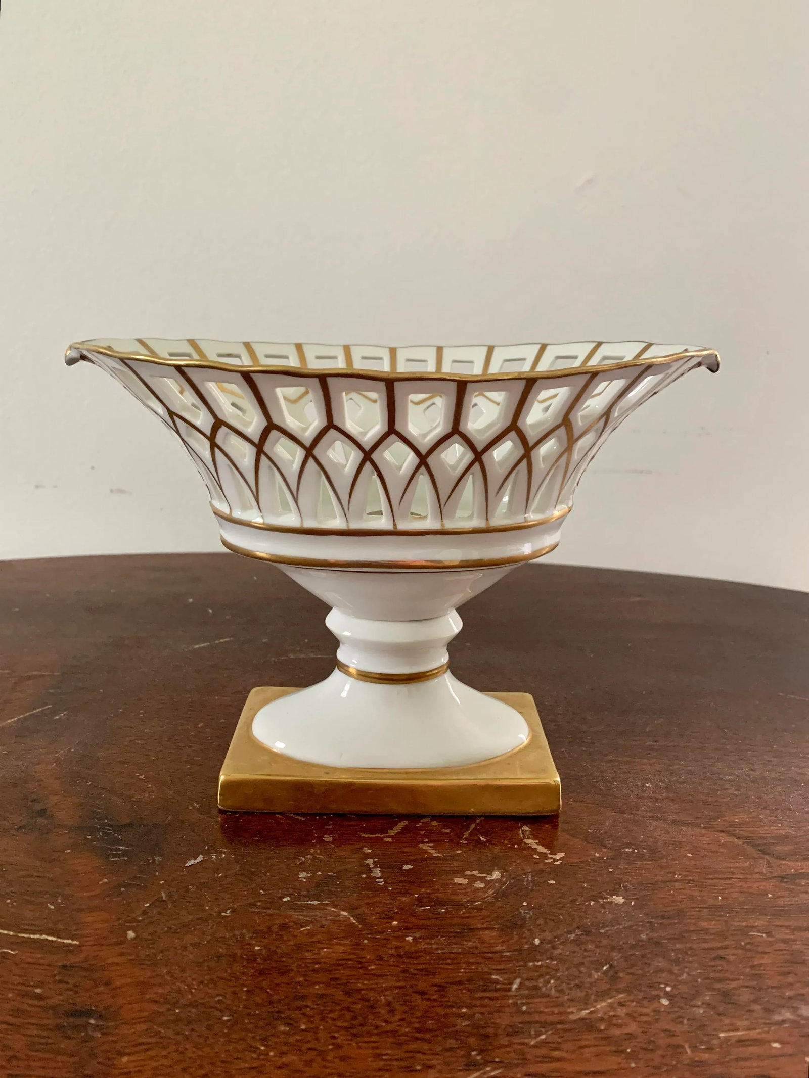 Reticulated Regency White Porcelain and Gold Gilt Basket Compote - 10