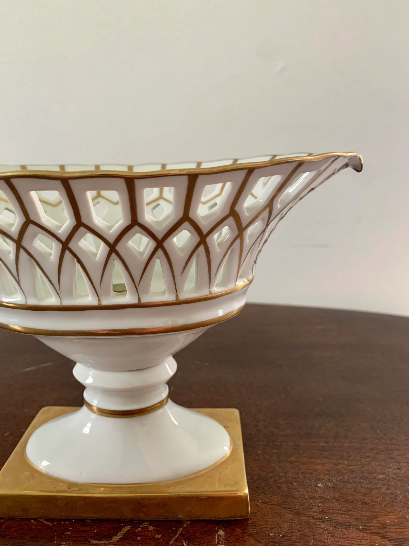 Reticulated Regency White Porcelain and Gold Gilt Basket Compote - 3