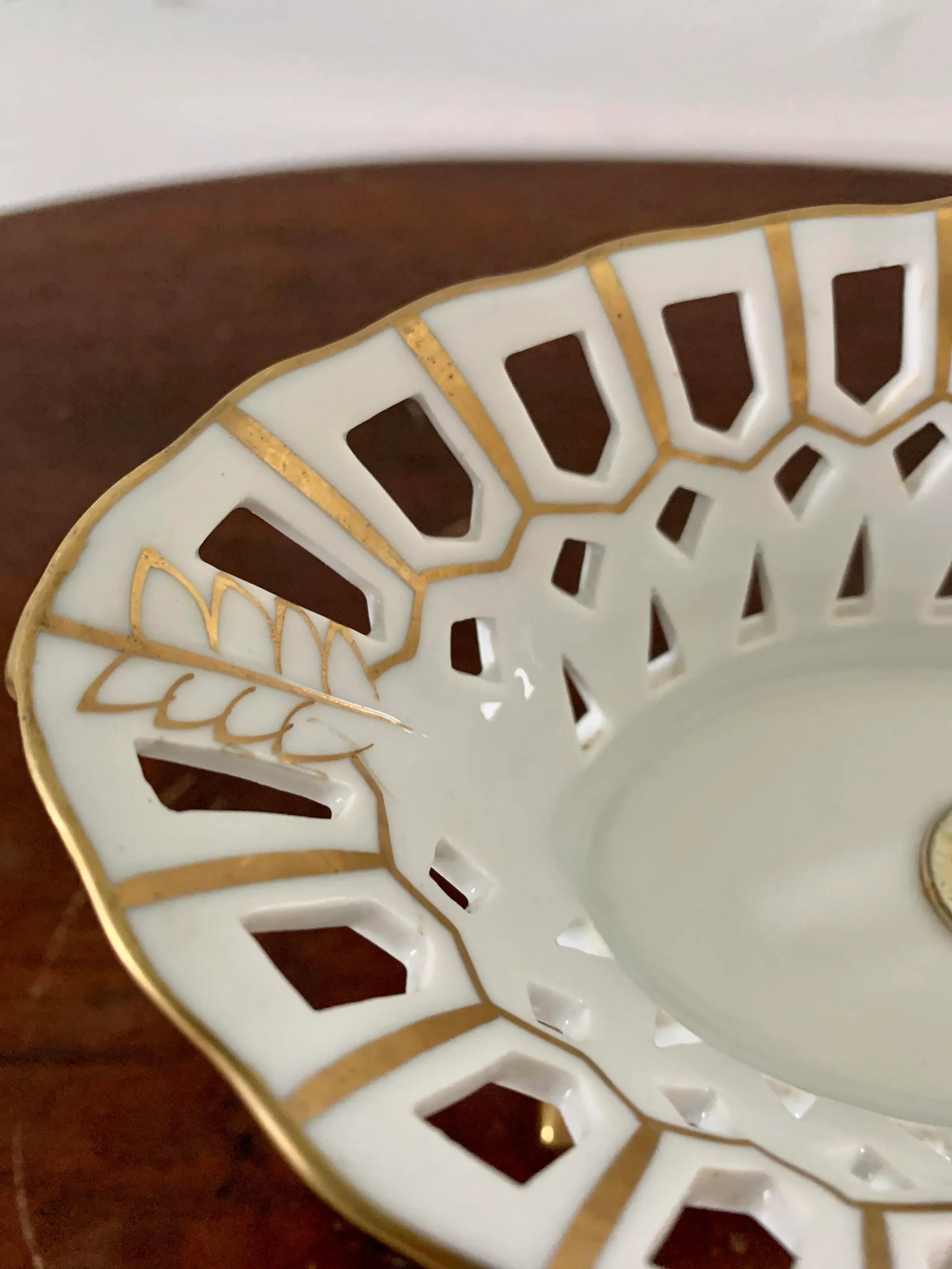 Reticulated Regency White Porcelain and Gold Gilt Basket Compote - 4