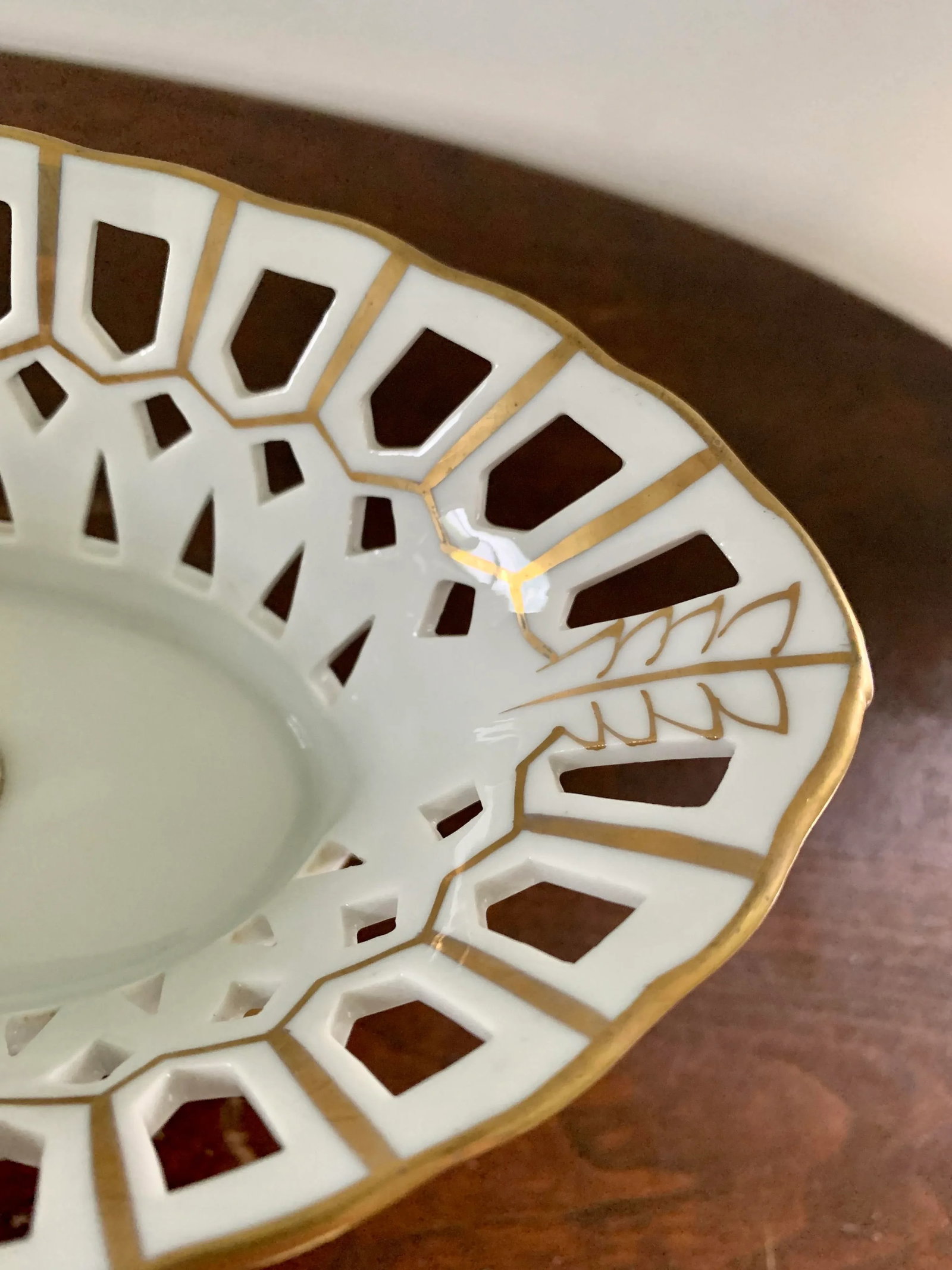 Reticulated Regency White Porcelain and Gold Gilt Basket Compote - 5