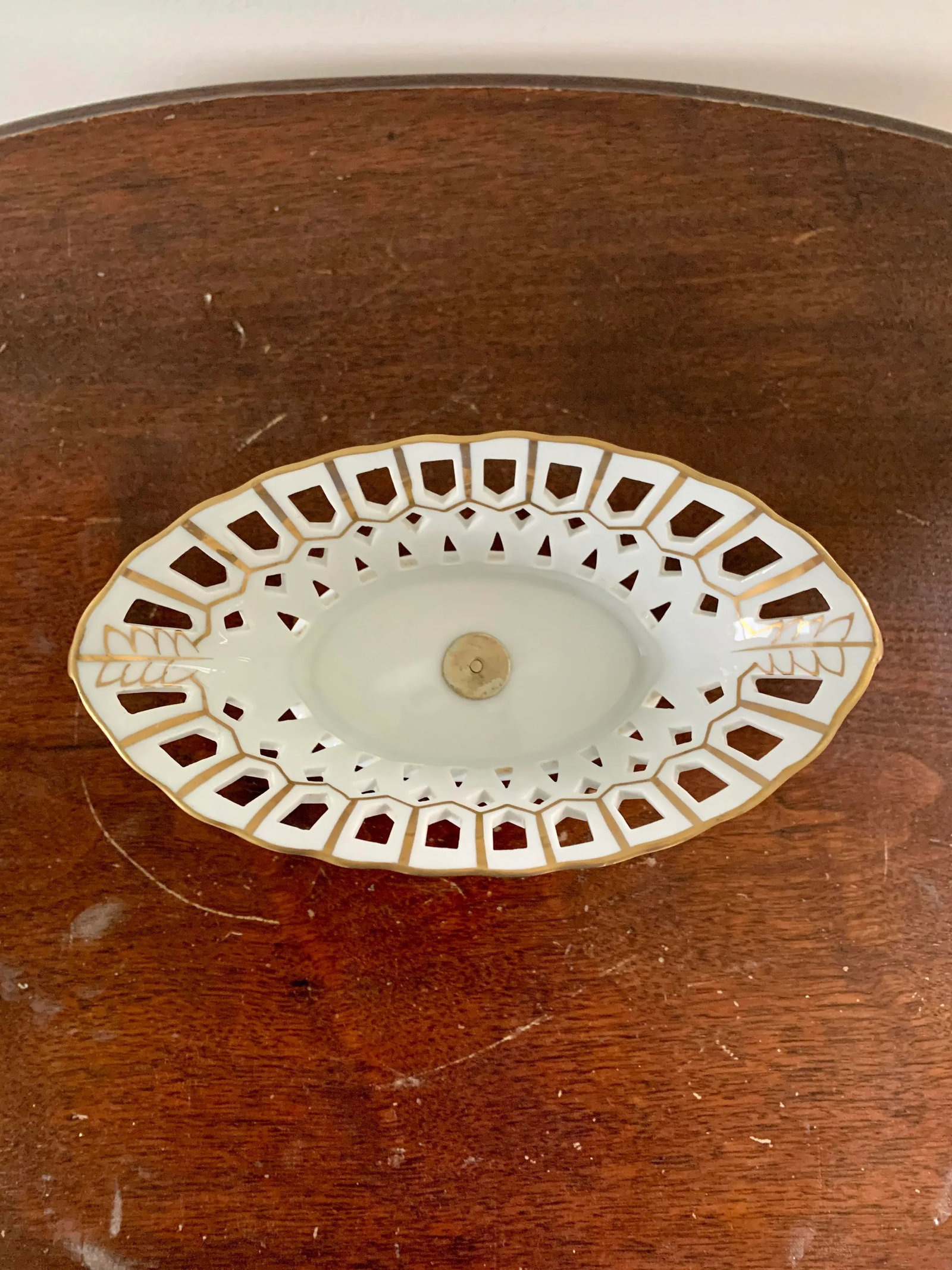 Reticulated Regency White Porcelain and Gold Gilt Basket Compote - 6