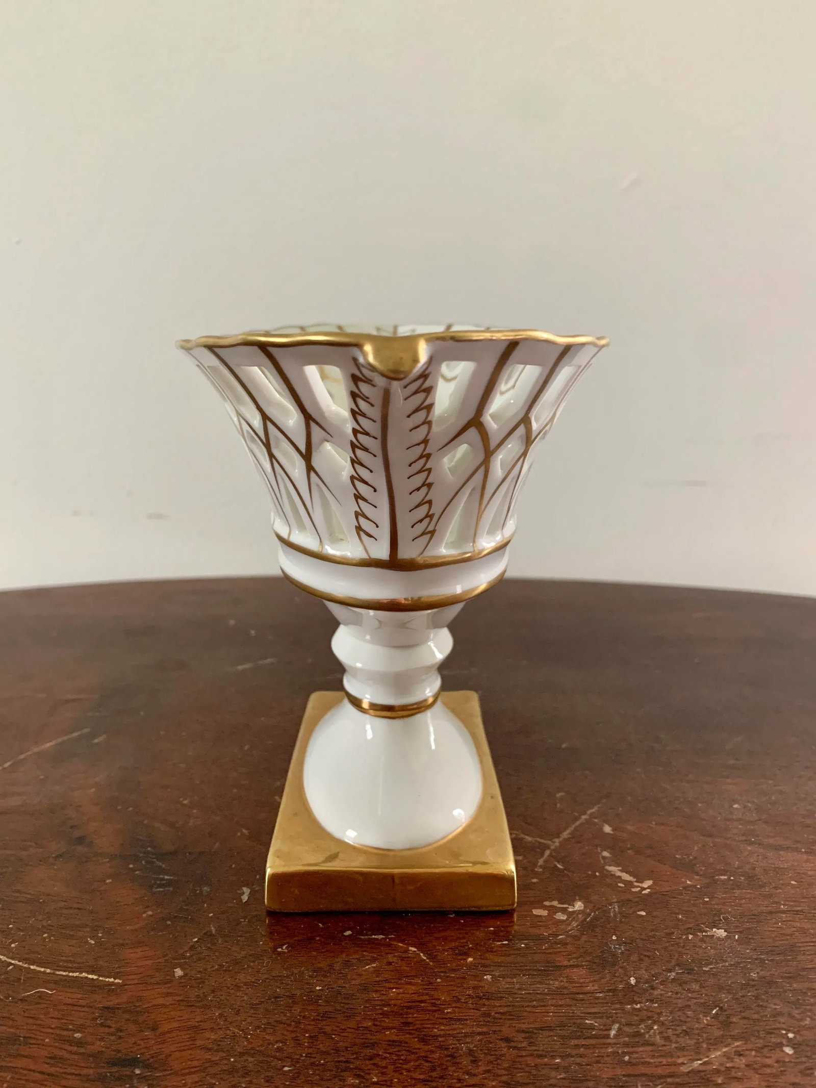 Reticulated Regency White Porcelain and Gold Gilt Basket Compote - 9