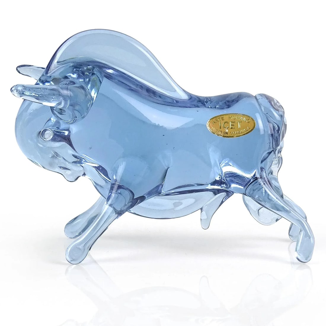 Icet Murano Vintage Sommerso Alexandrite Purple Blue Italian Art Glass Long Horn Bull Bison Figurine - 2