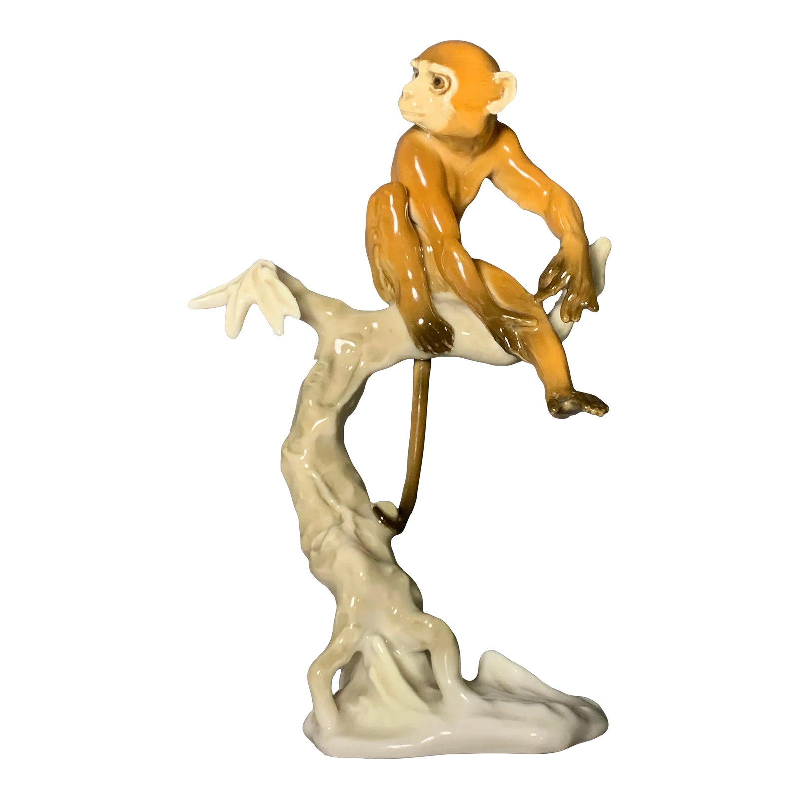 1950s Hutschenreuther Porcelain Monkey Figurine: Hutschenreuther porcelain monkey figurine was designed by Hans Achtziger is made in Germany in town of Selb around mid 20th century. Still has the original sticker attached. Condition: Alterations: