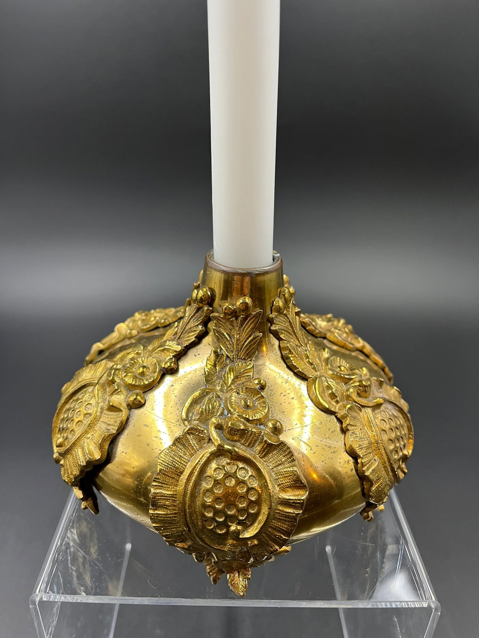 Antique French Solid Brass Candle Holder - 5